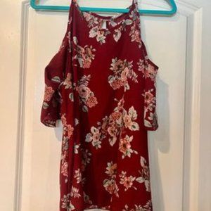 Floral cold shoulder top red medium in guc